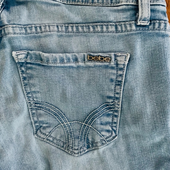 SOLD IN BUNDLE - BEBE DISTRESSED JEANS & WHITE BODYCON SHIRT - Picture 7 of 7